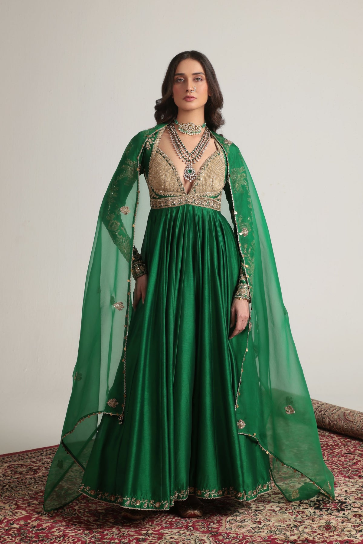 Green Heavy Yoke Kalidar Set