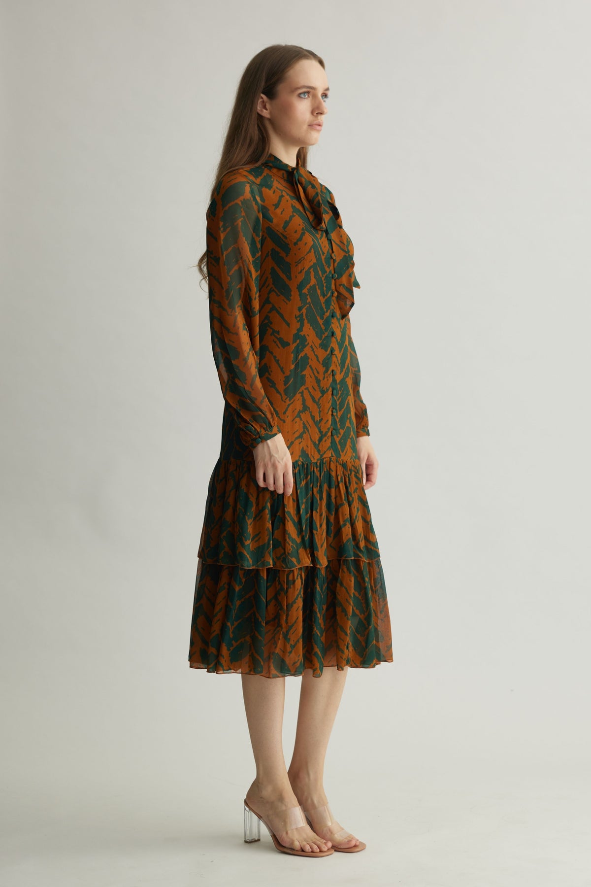 Green Chevron Midi Dress