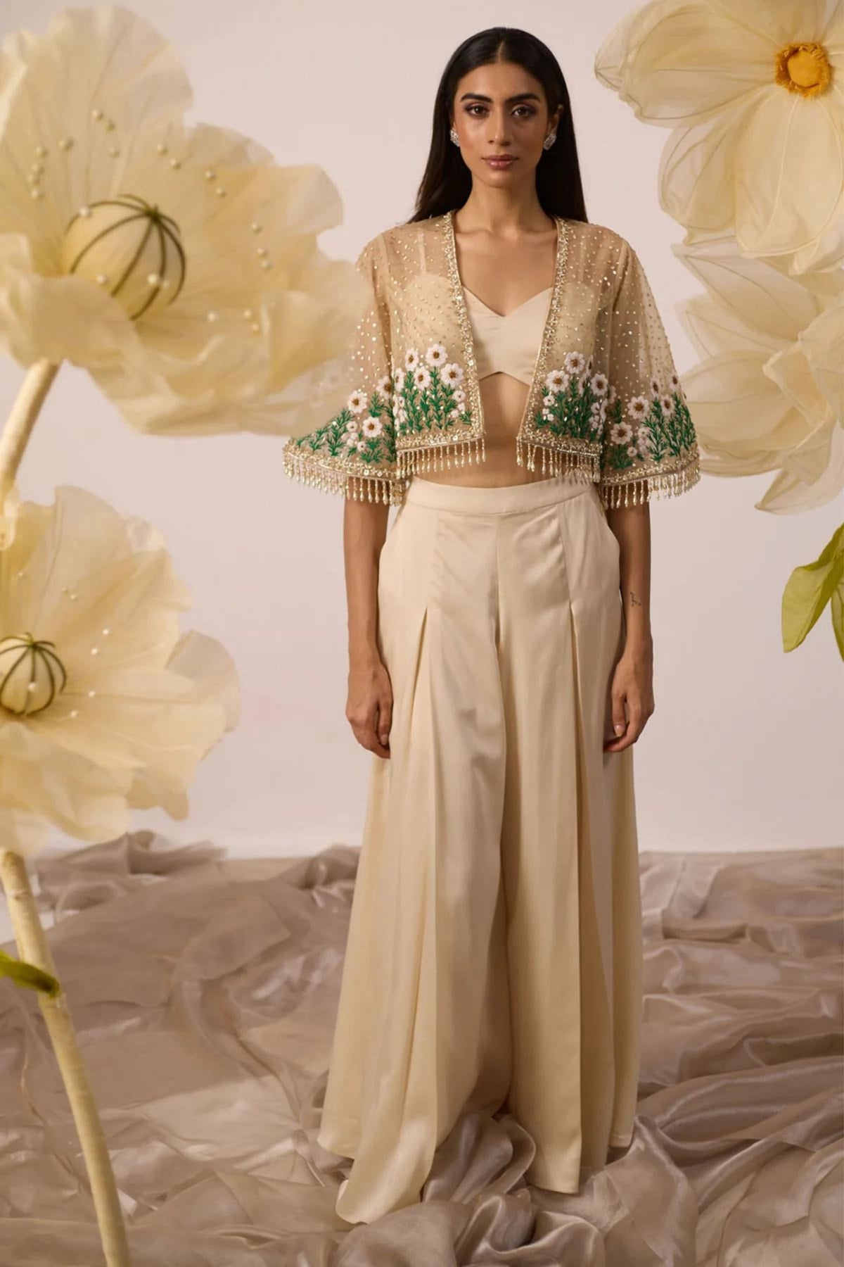 Ivory Bustier And Cepe With Pants