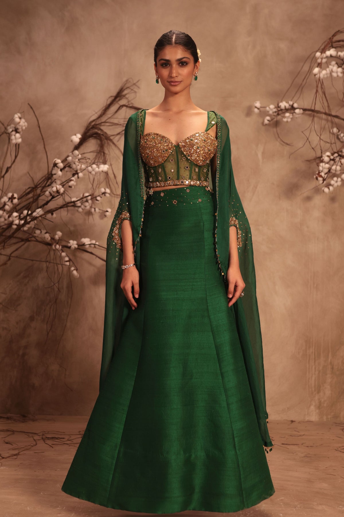 Green Cape Lehenga Set