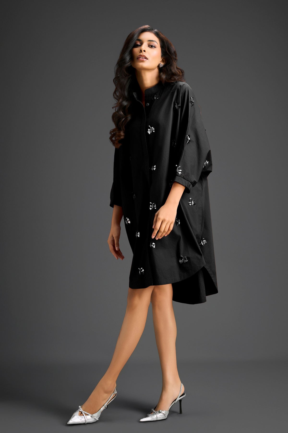 Black Oversized Cotton Shirt Dress