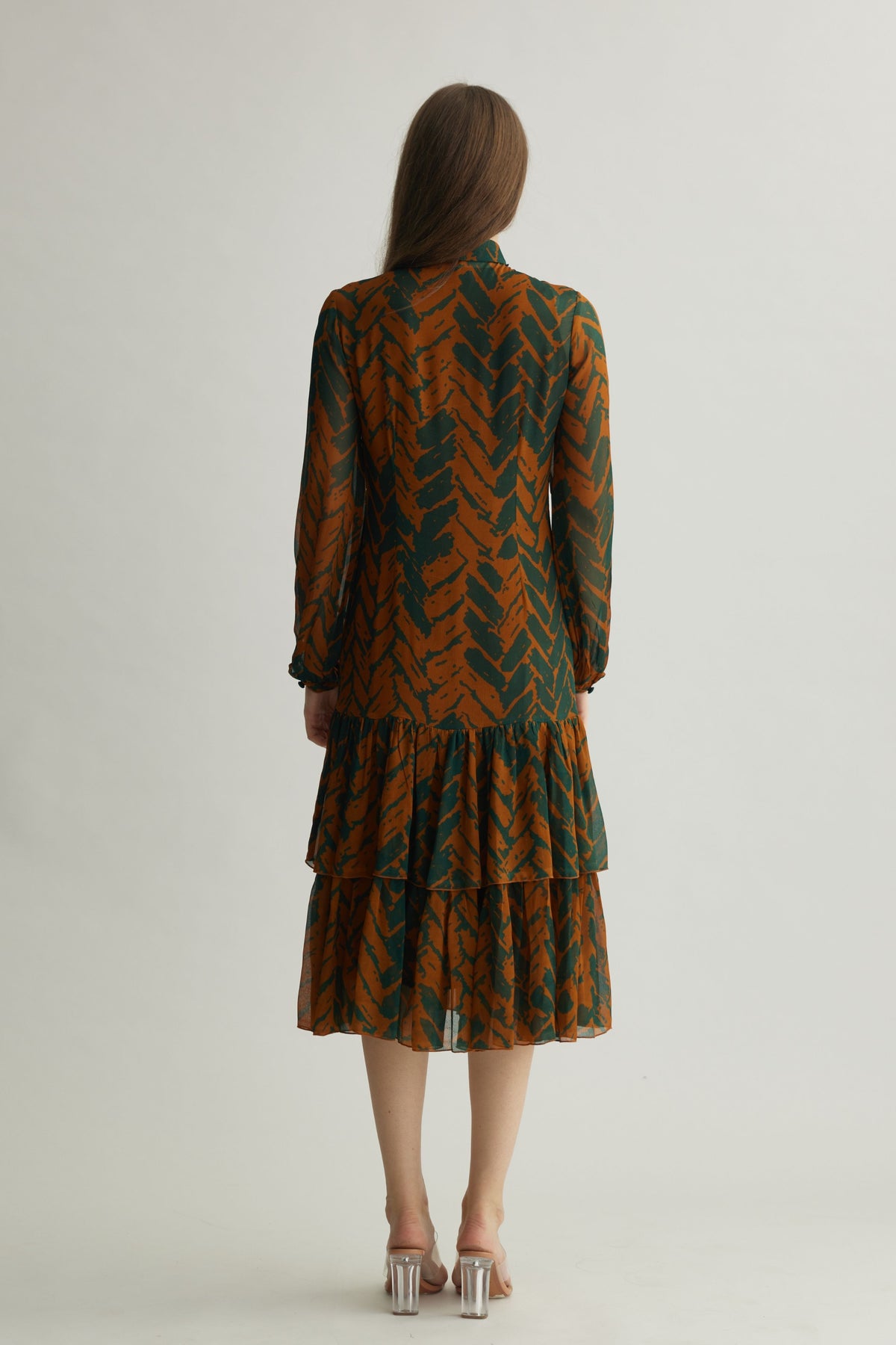 Green Chevron Midi Dress