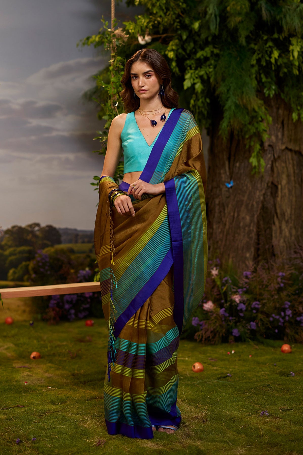 Earth to Sky Striped Saree