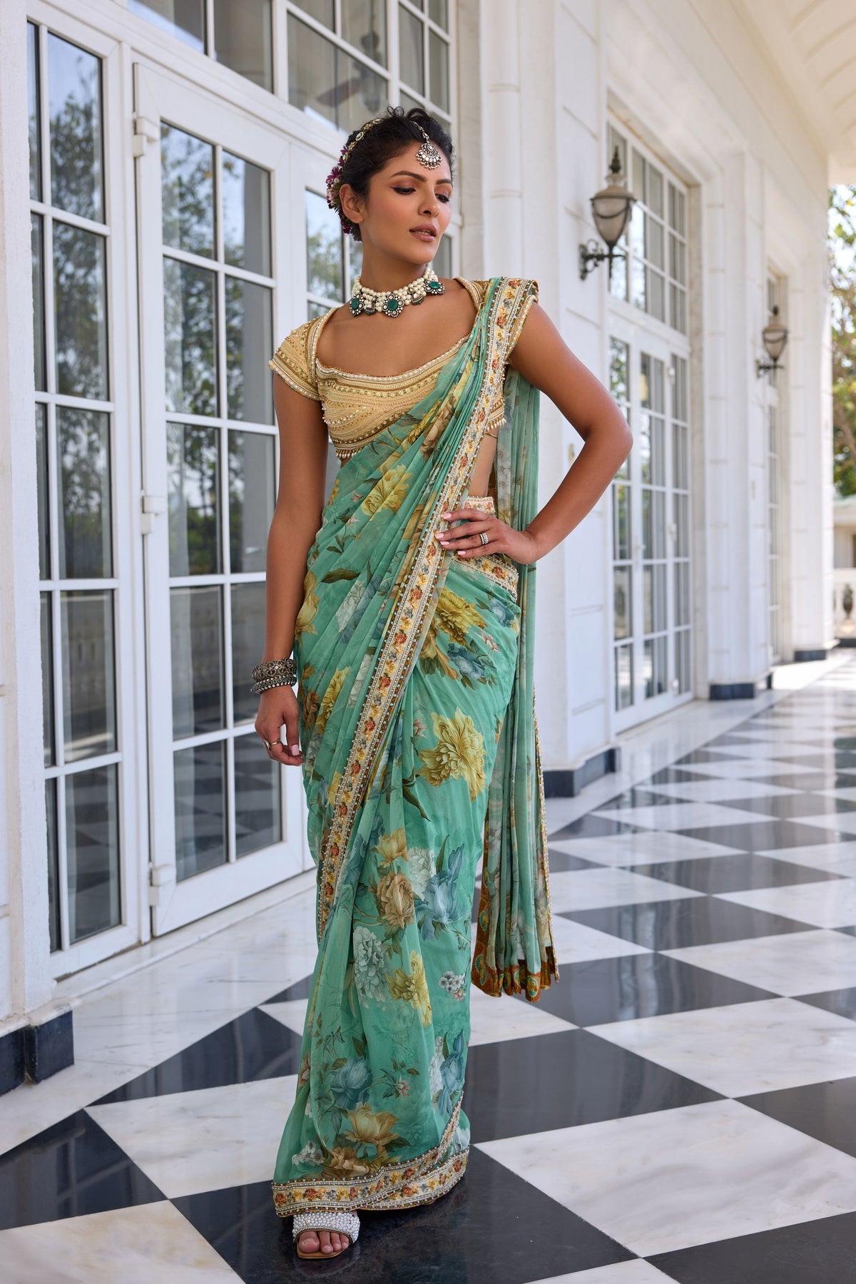 Frida Rama Draped Saree Set