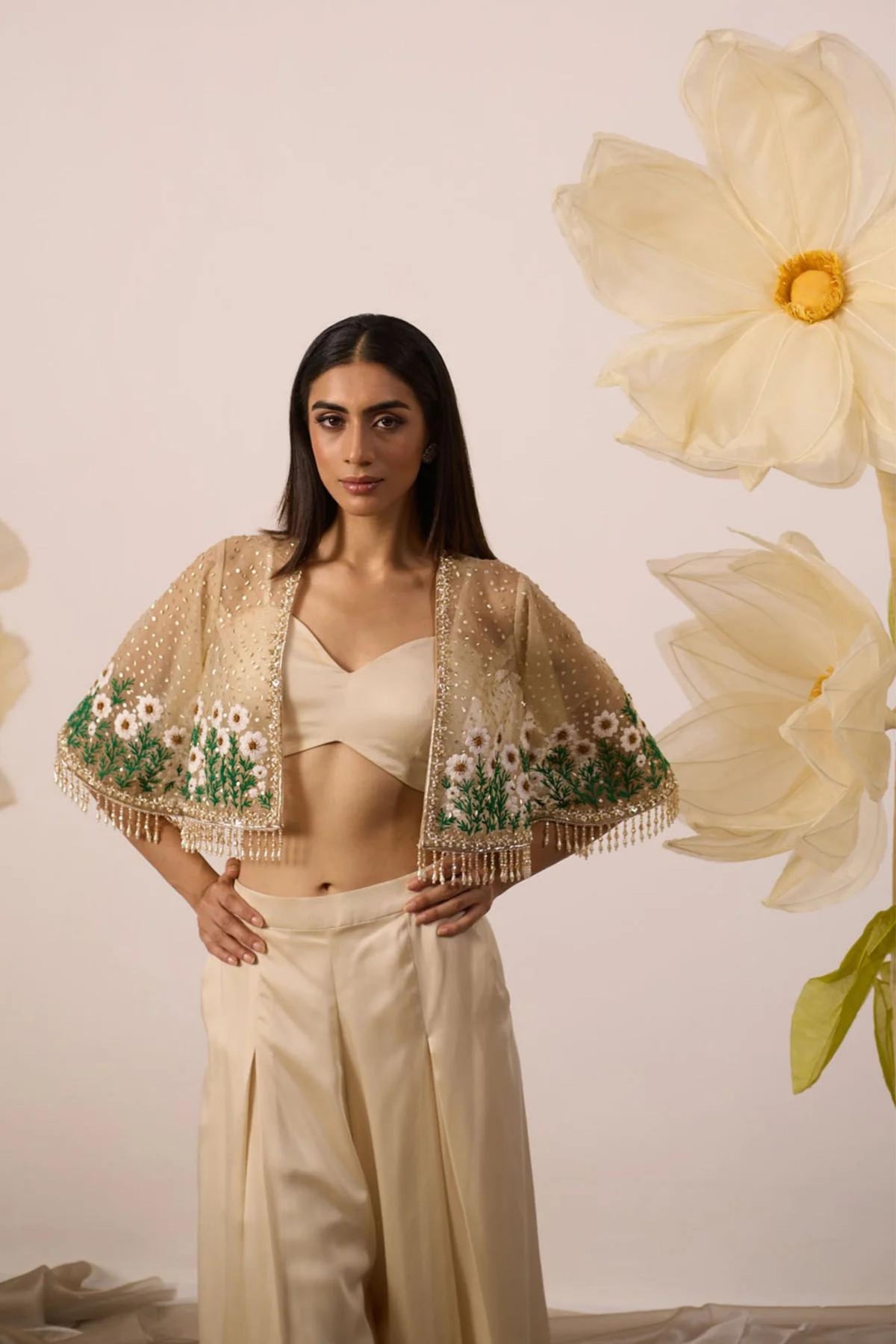 Ivory Bustier And Cepe With Pants