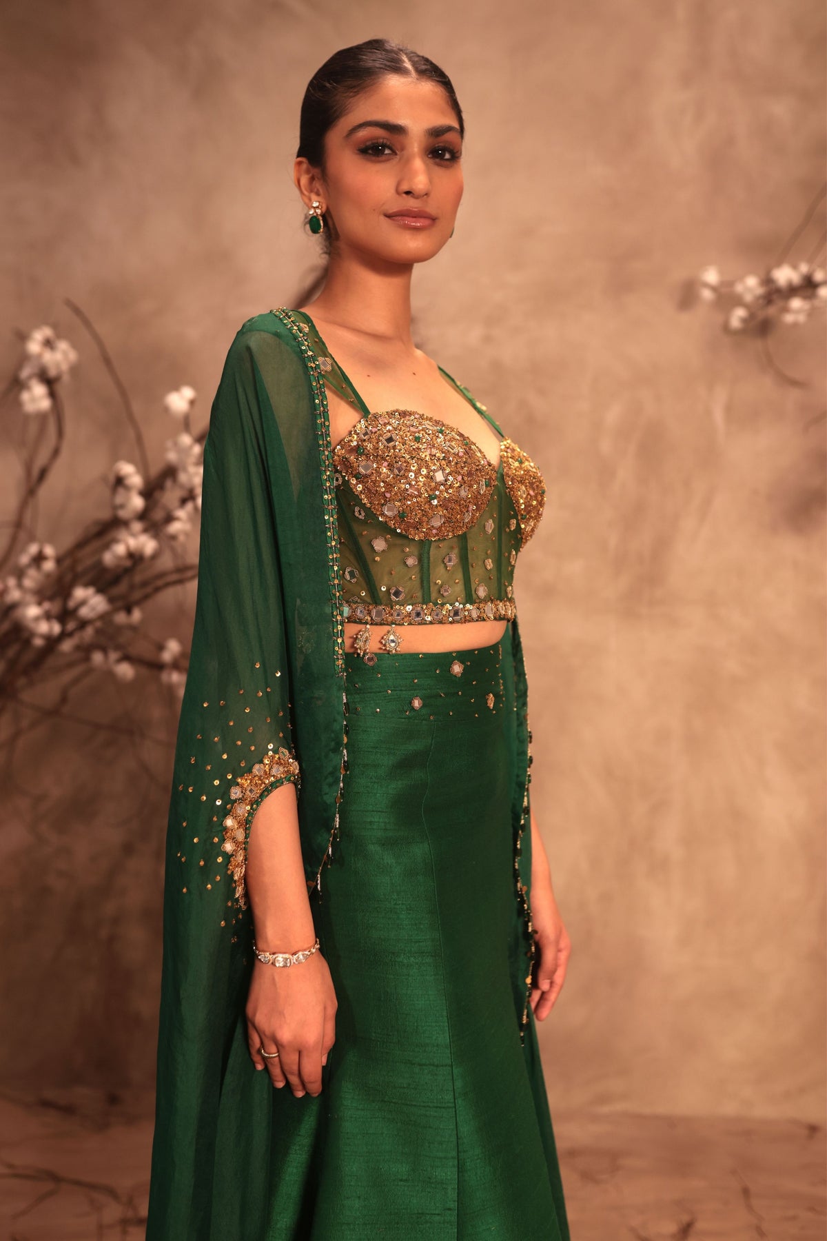 Green Cape Lehenga Set