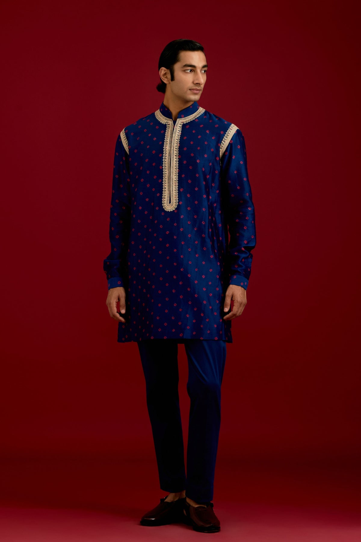 Navy Bandhej Kurta set