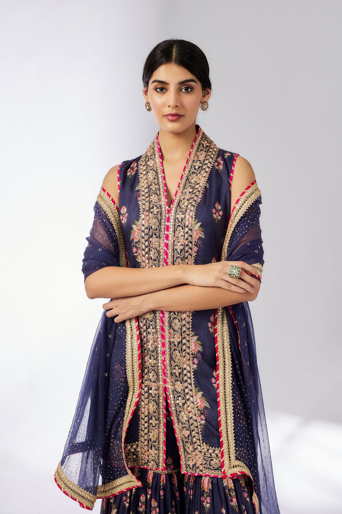 Navy Dhriti Sleeveless Sharara Set
