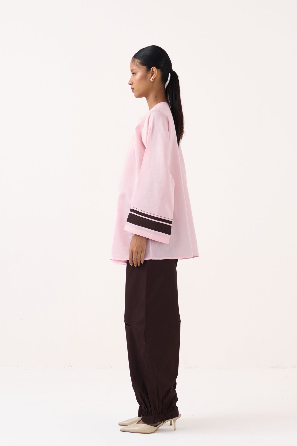 Wide Sleeve Gathered Neck Top