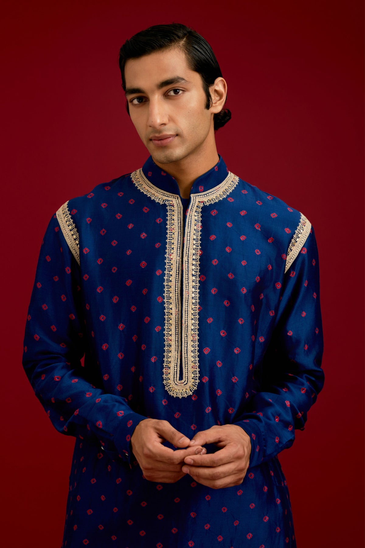 Navy Bandhej Kurta set