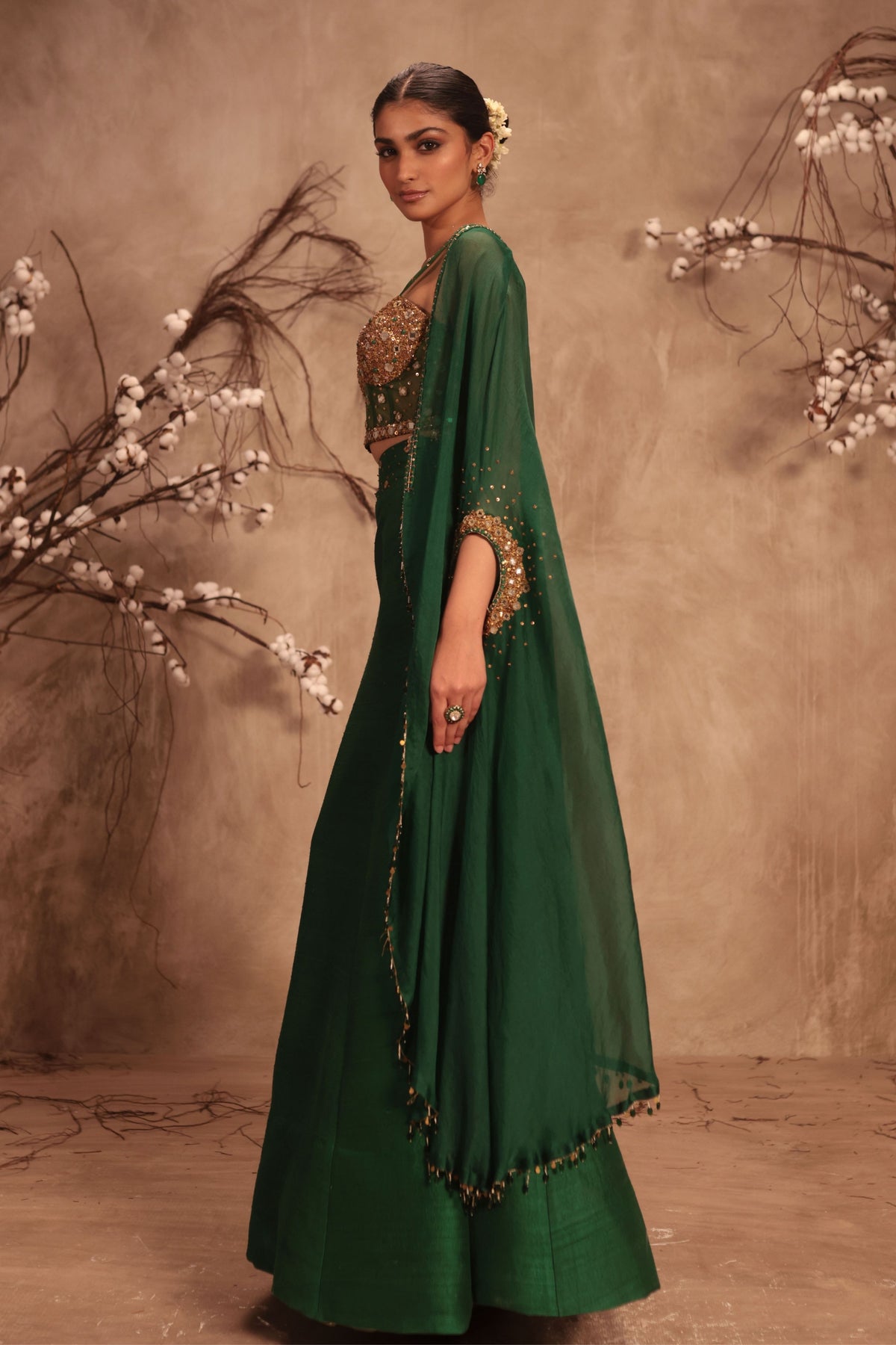 Green Cape Lehenga Set
