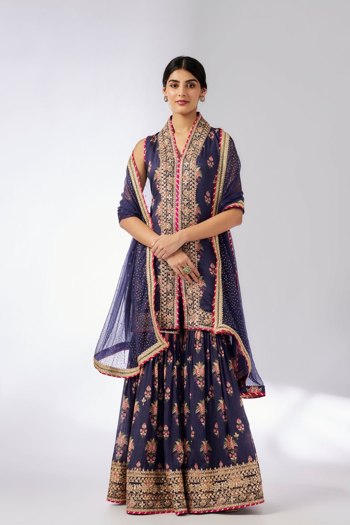 Navy Dhriti Sleeveless Sharara Set