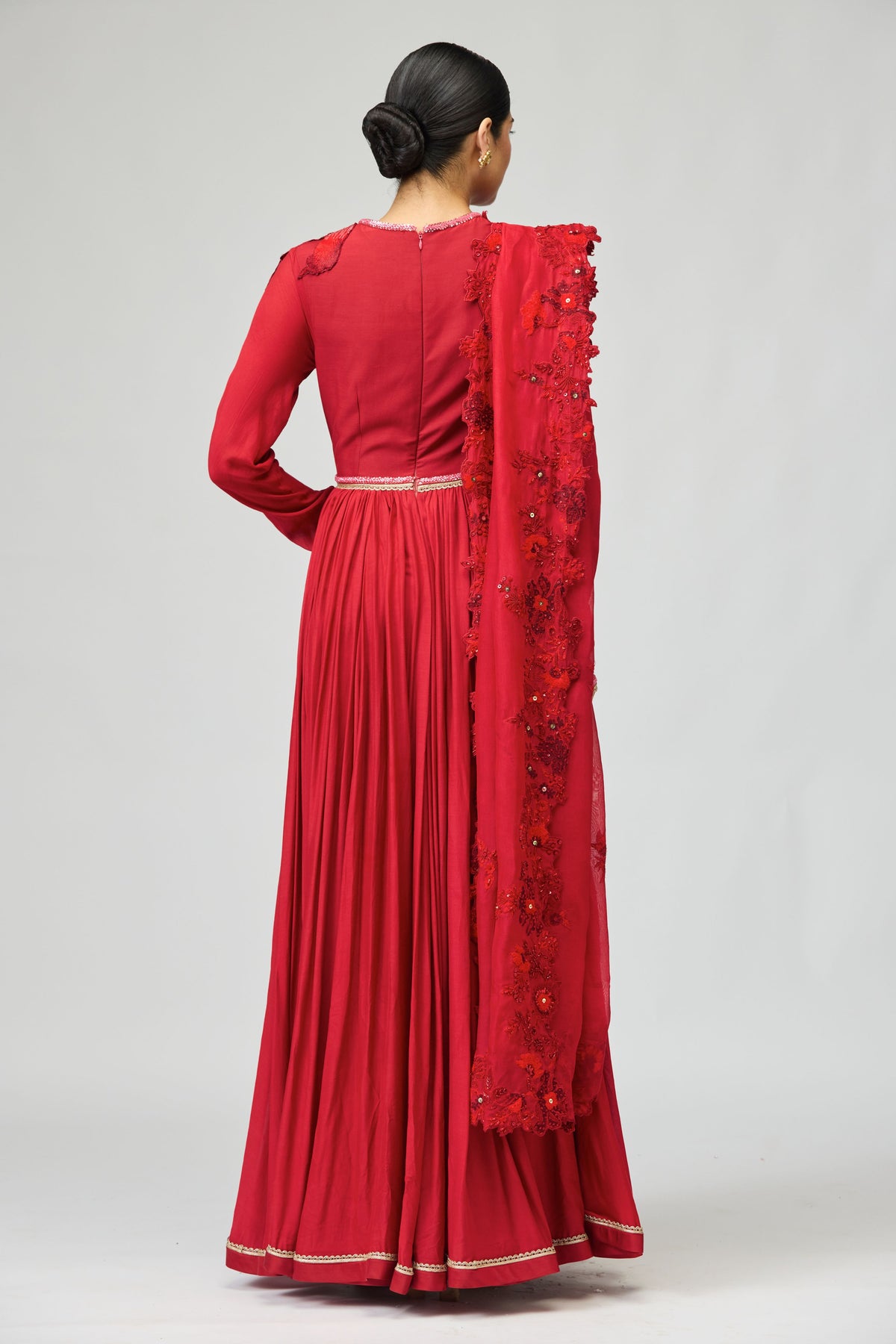 Red Opara Silk Anarkali Set