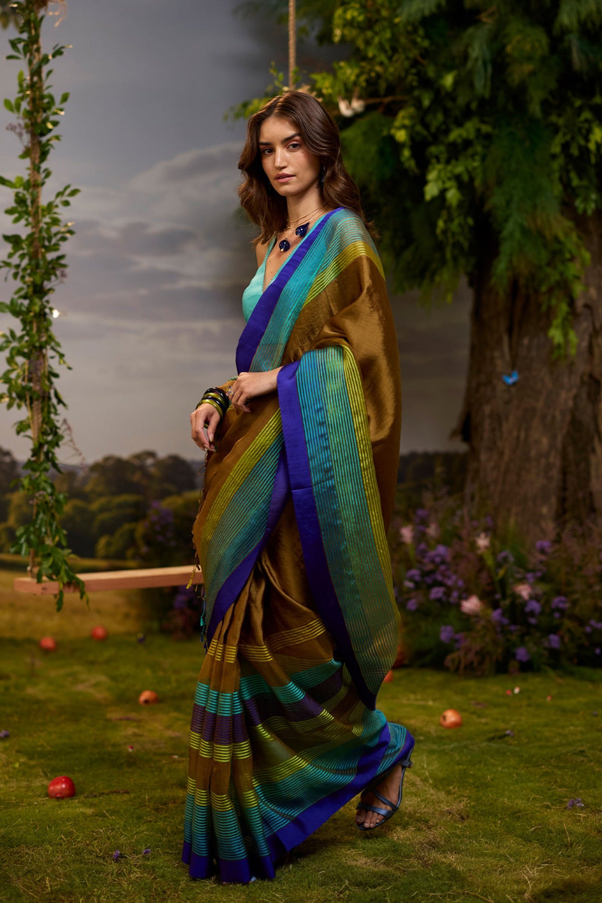 Earth to Sky Striped Saree