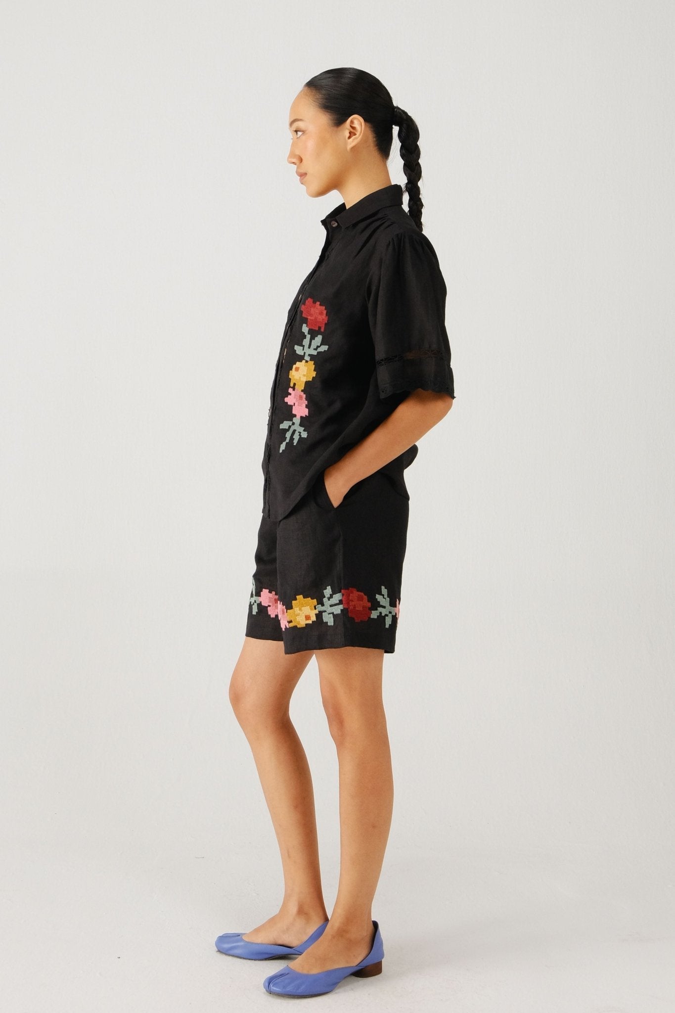 Black Wide Leg Shorts - Cord - Elahe