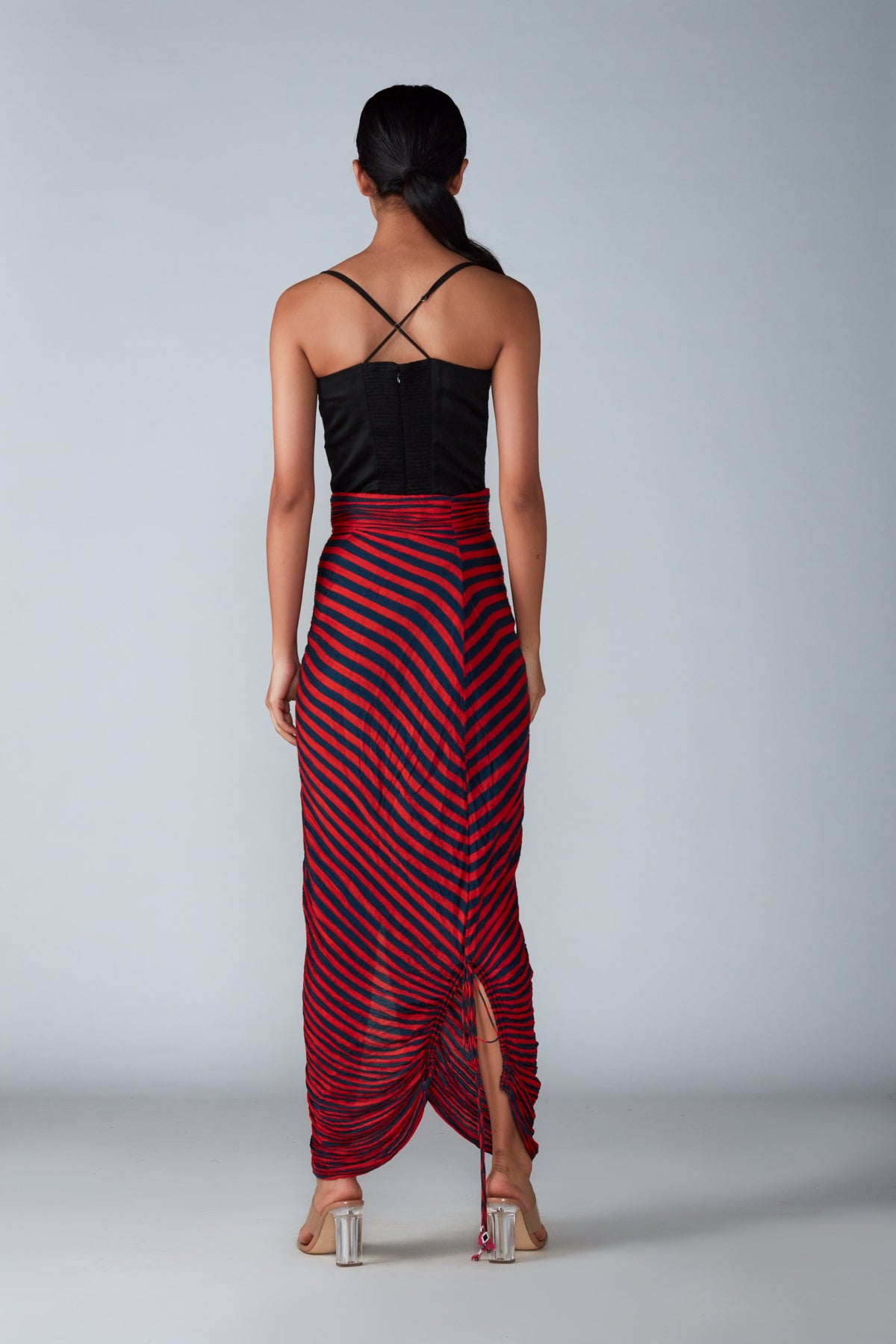 Red Draped Skirt Set