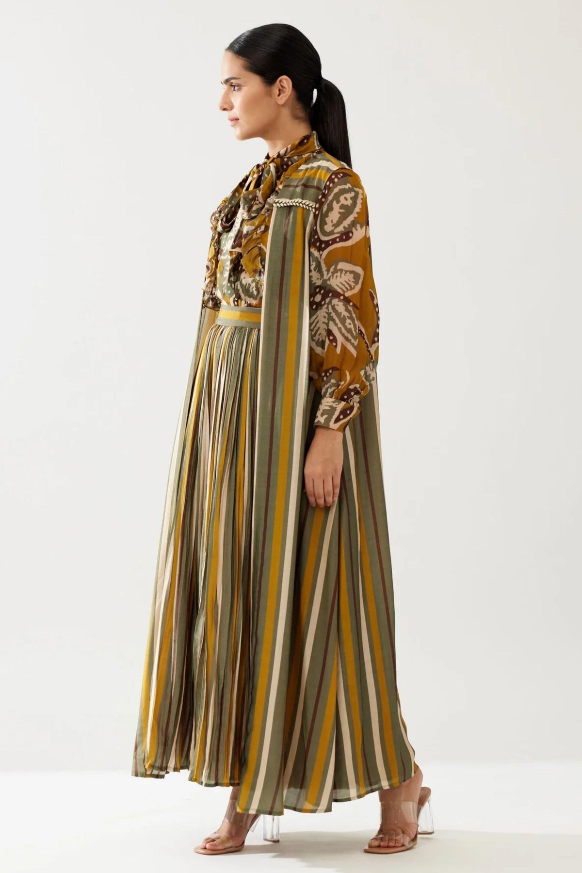 Mustard And Olive Stripe Cape