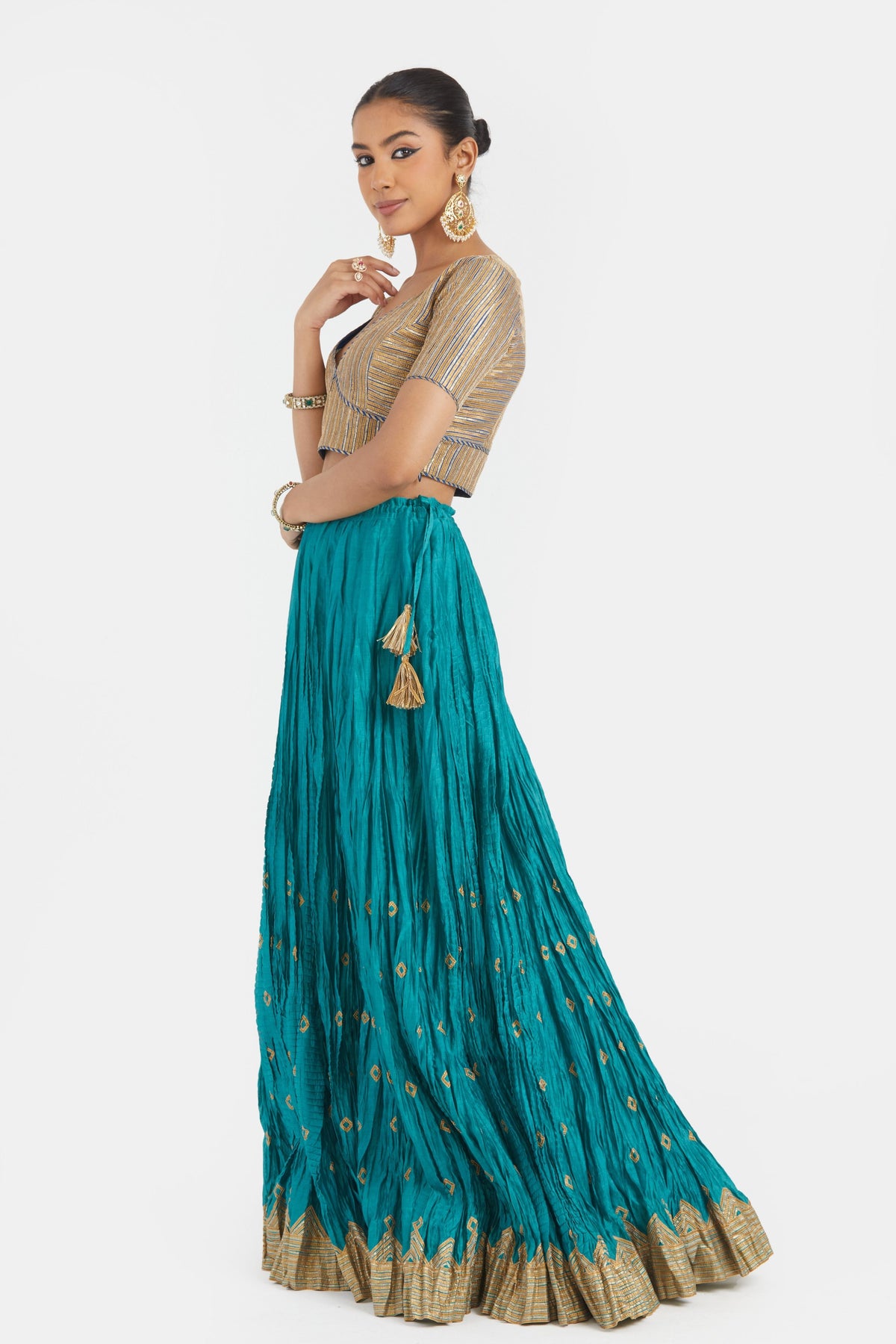 Blue Chanderi Lehenga Set