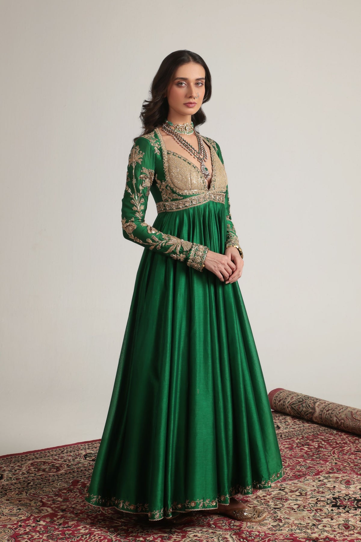 Green Heavy Yoke Kalidar Set