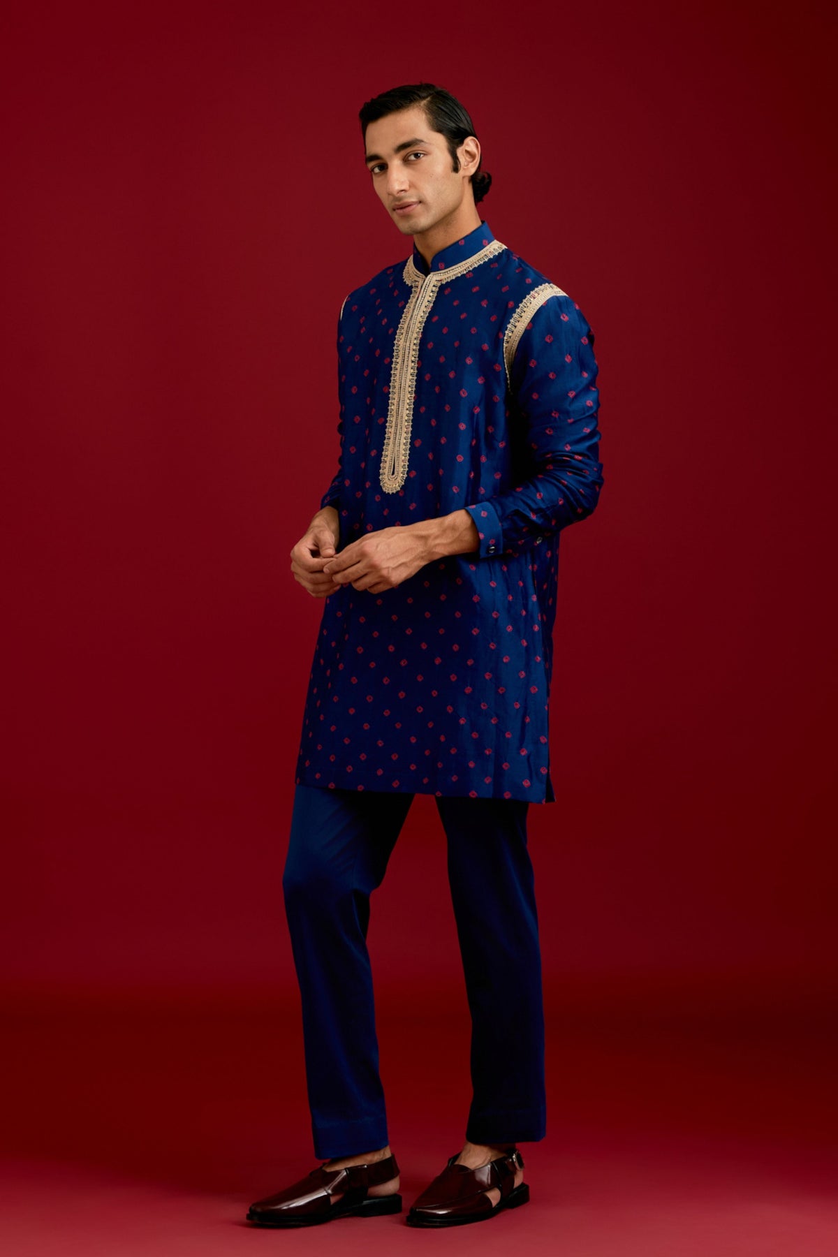 Navy Bandhej Kurta set