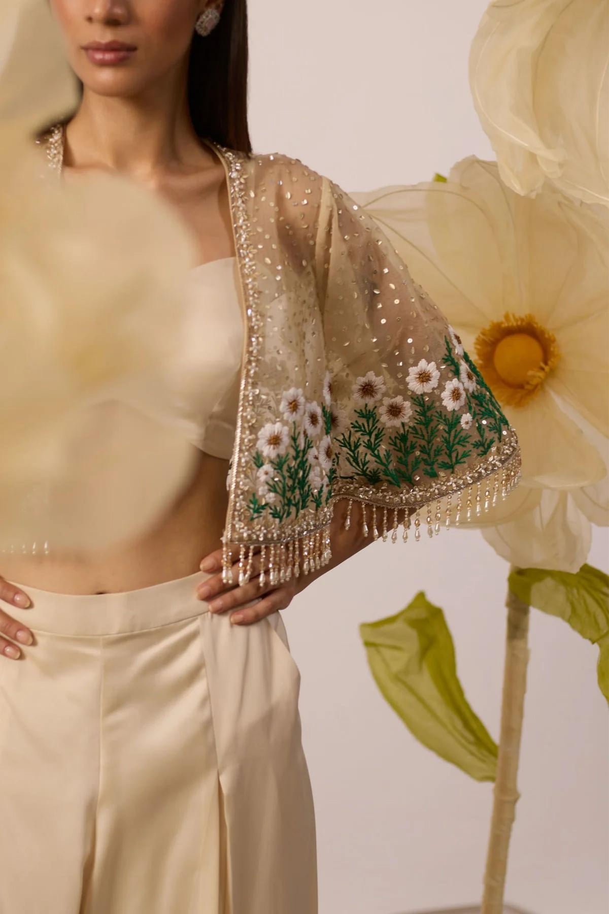 Ivory Bustier And Cepe With Pants