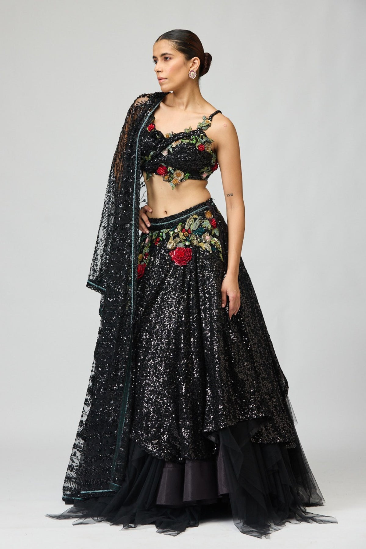 Black Sequin Lehenga Set