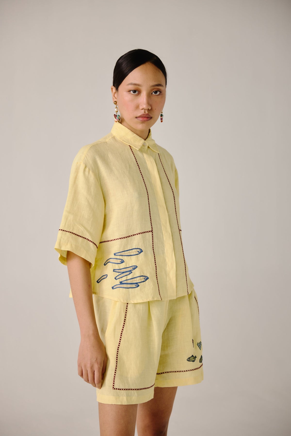 Butter Yellow Fish Embroidery Leo Set