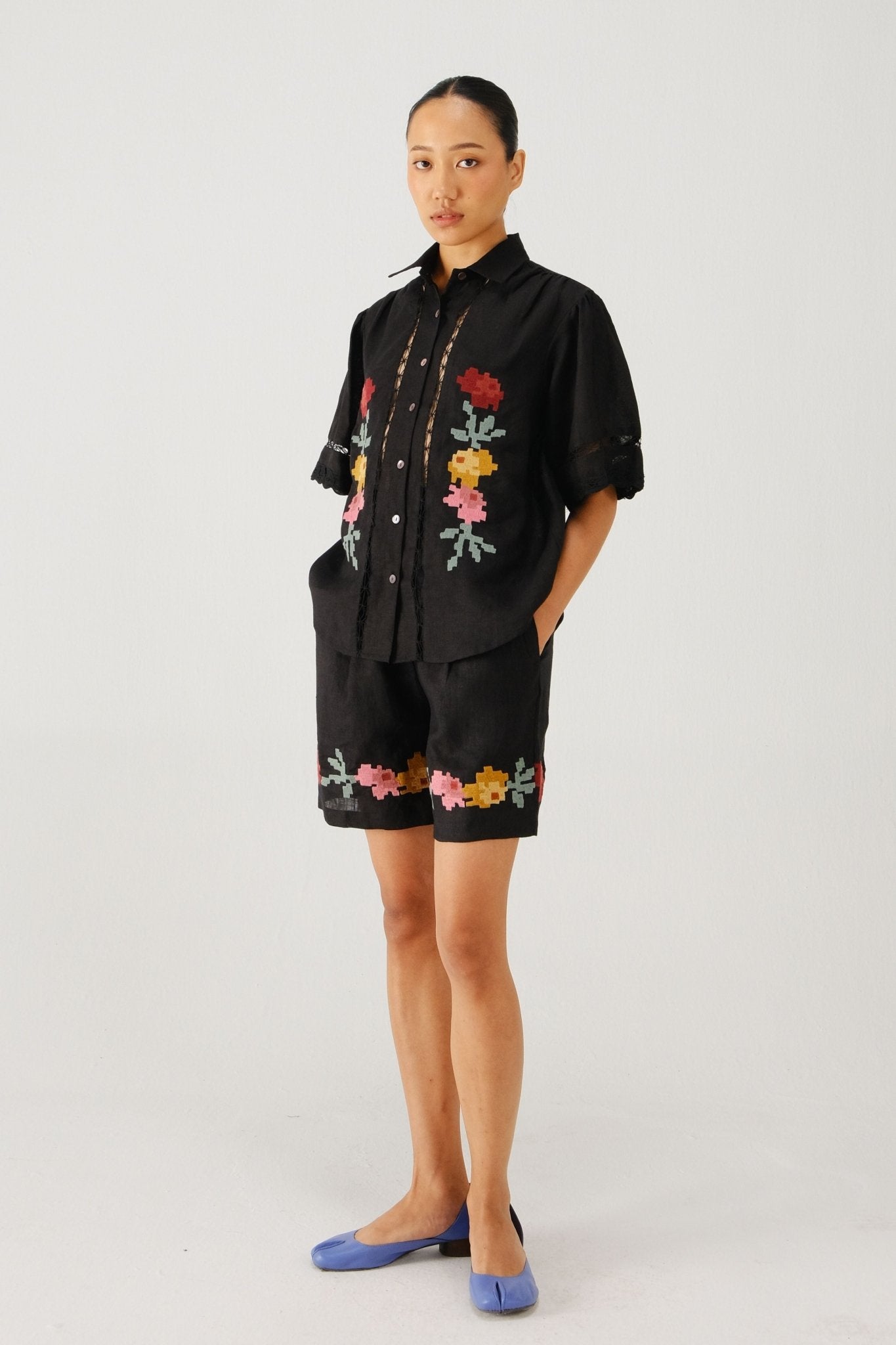 Black Wide Leg Shorts - Cord - Elahe