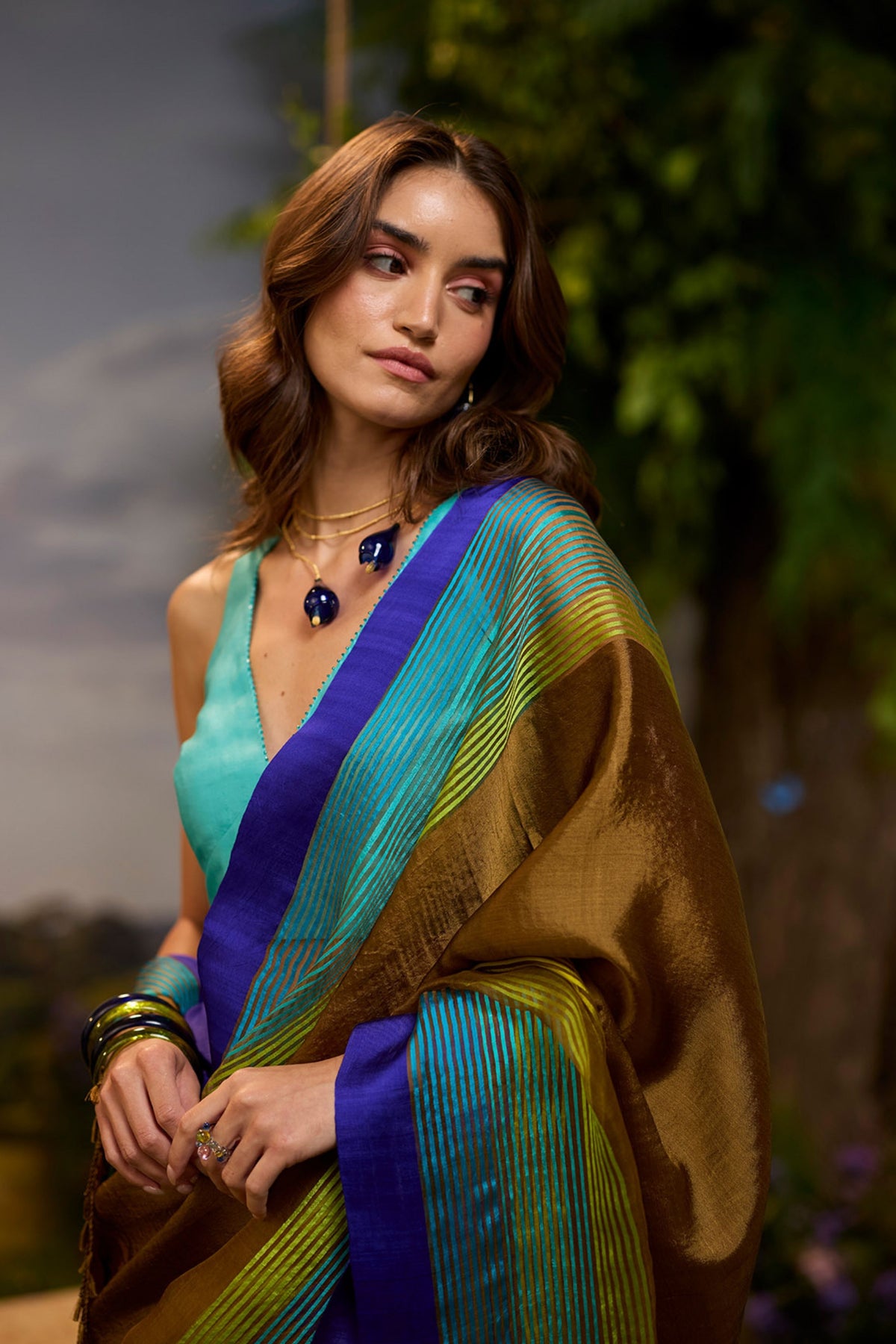 Earth to Sky Striped Saree