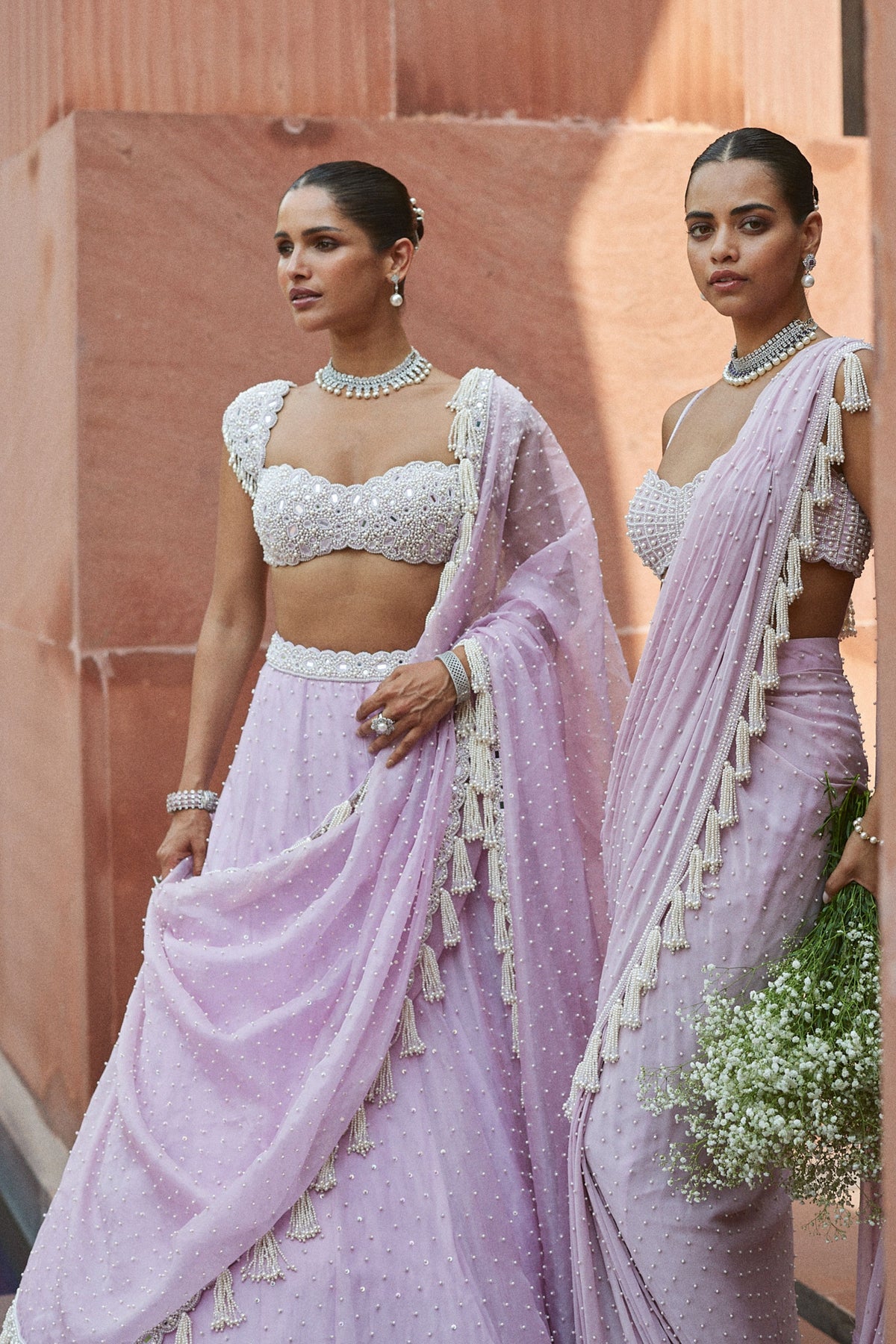 Lavender Mirror and Pearl Lehenga Set