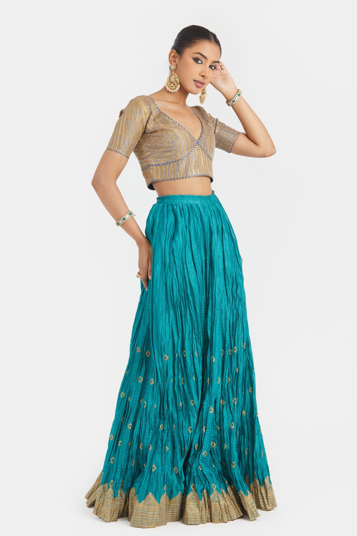 Blue Chanderi Lehenga Set