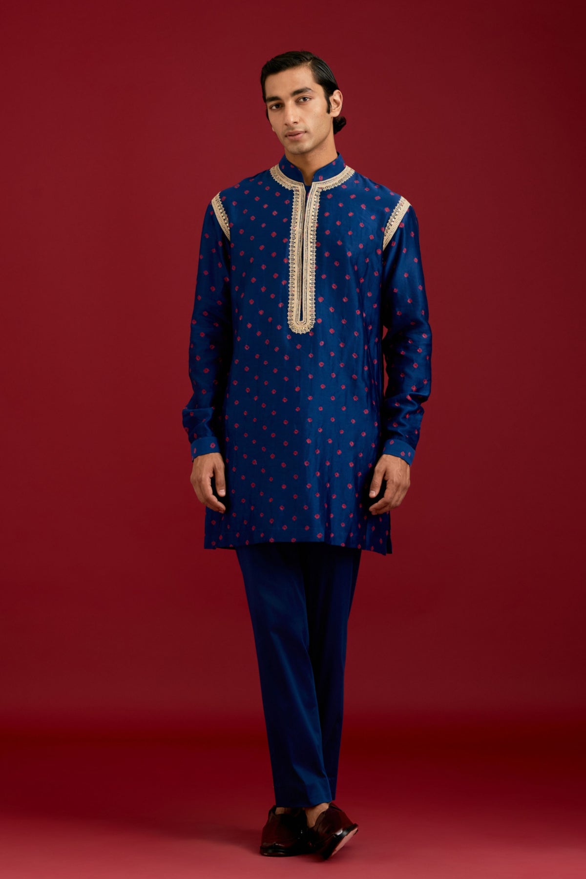 Navy Bandhej Kurta set
