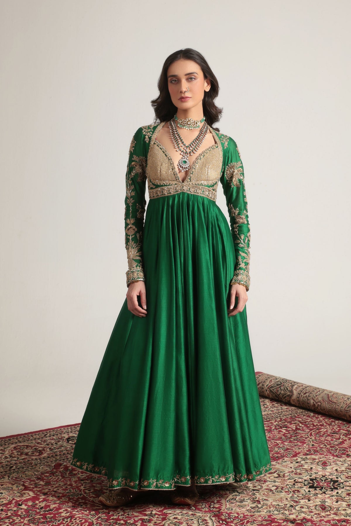 Green Heavy Yoke Kalidar Set