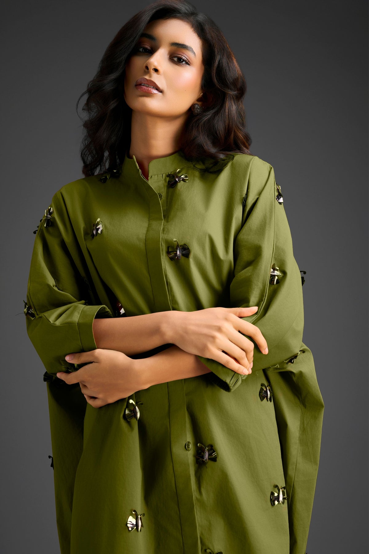 Green Oversized Cotton Shirt Dress