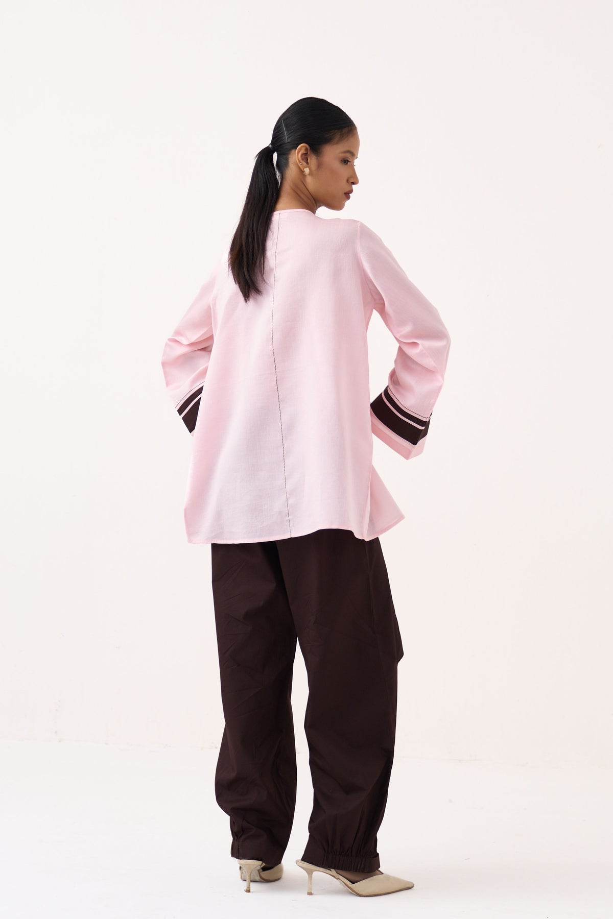 Wide Sleeve Gathered Neck Top
