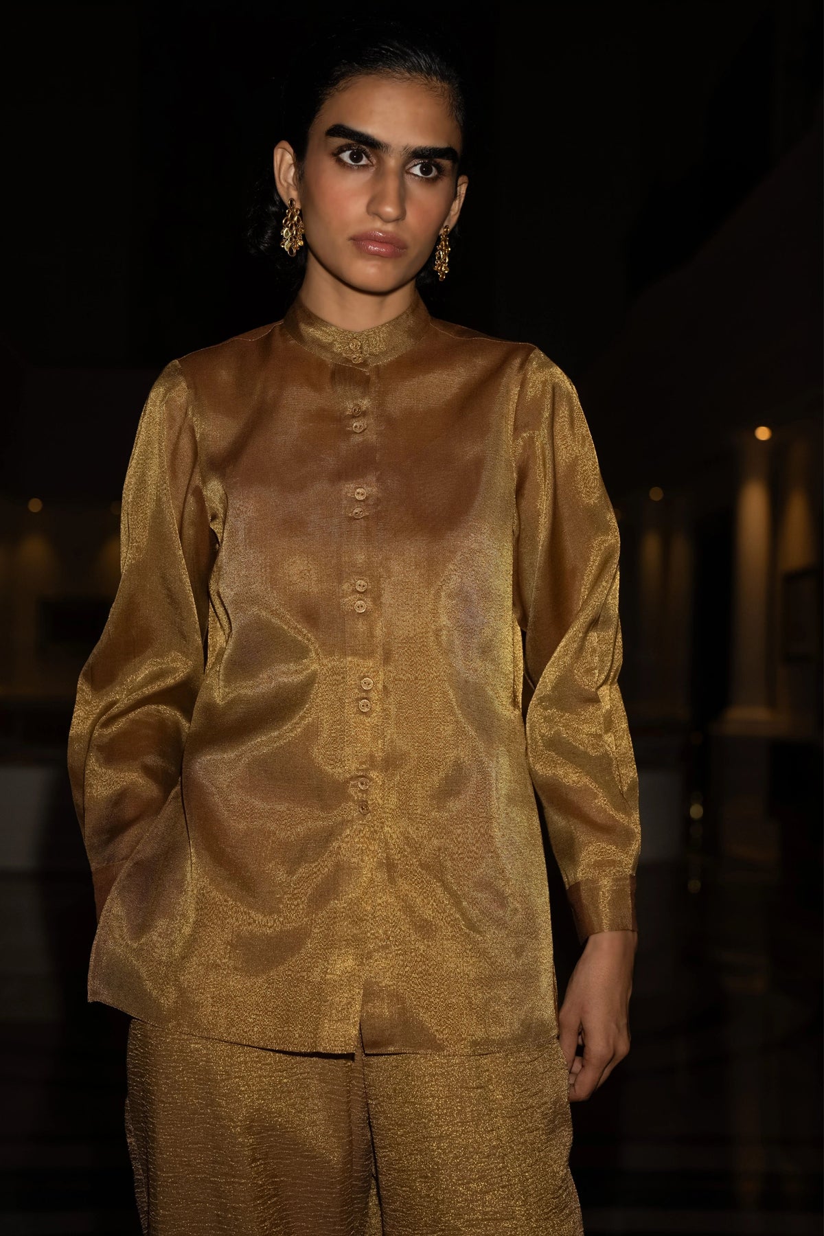 Metallic Shirt & Crinkled Pants