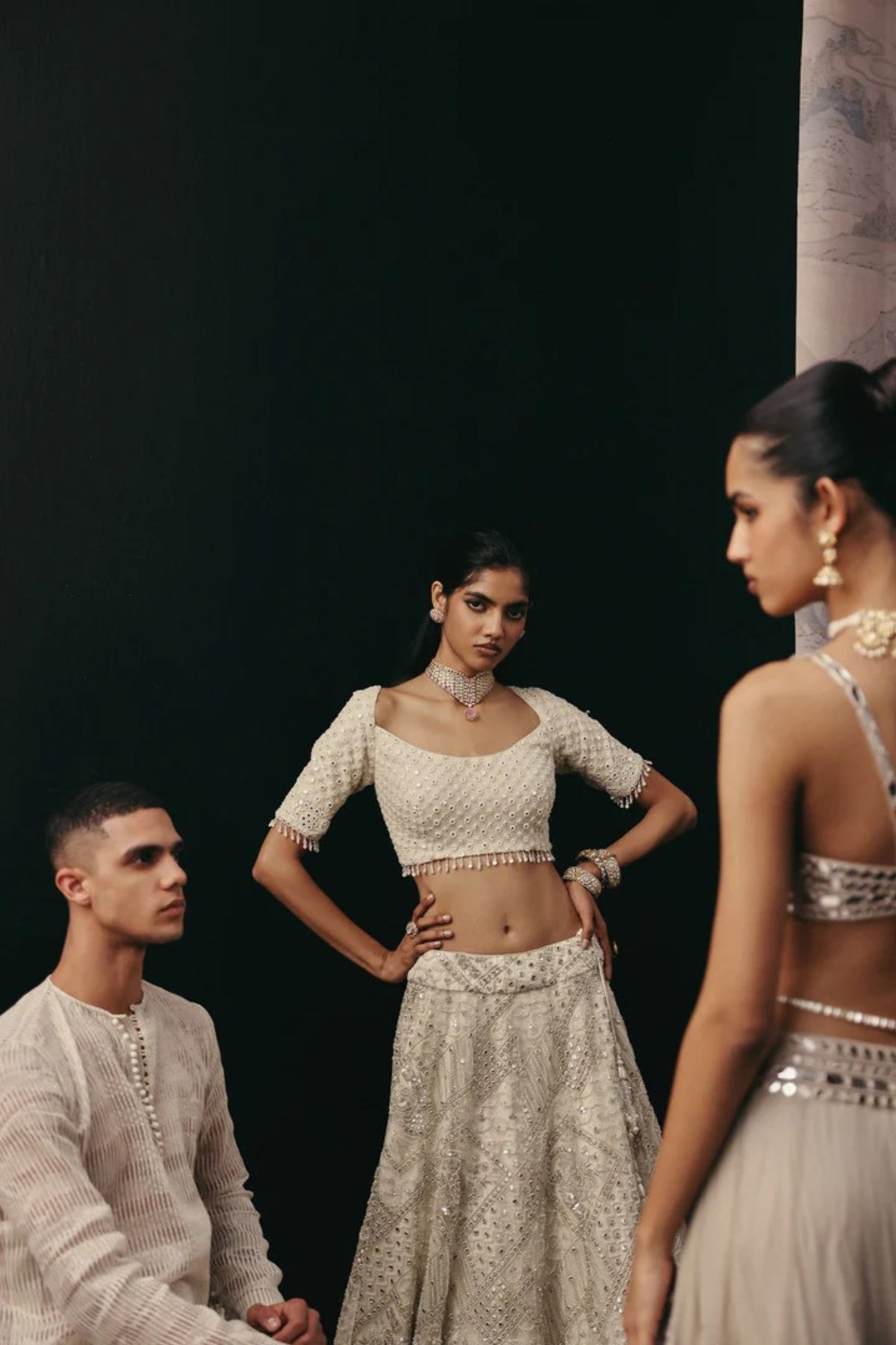 Silver Zari Mirrorwork Lehenga Set