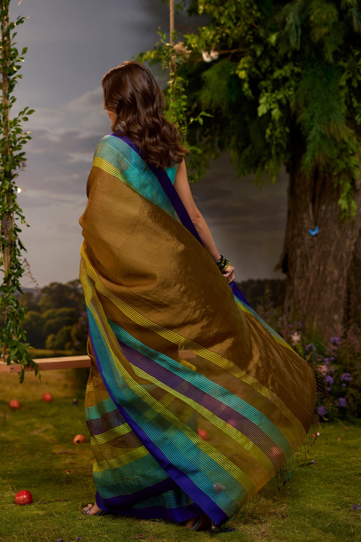 Earth to Sky Striped Saree
