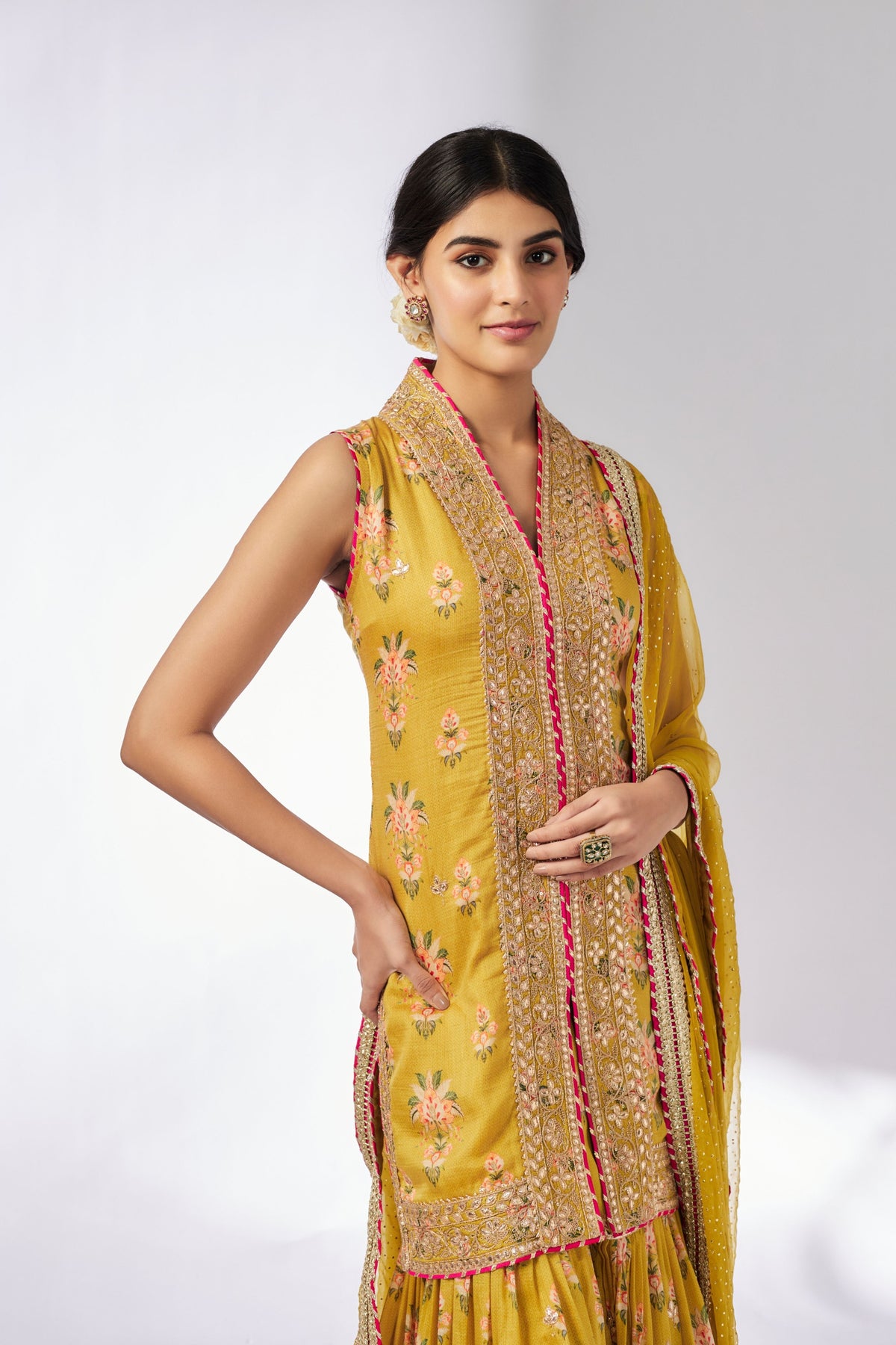 Mustard Dhriti Sleeveless Sharara Set