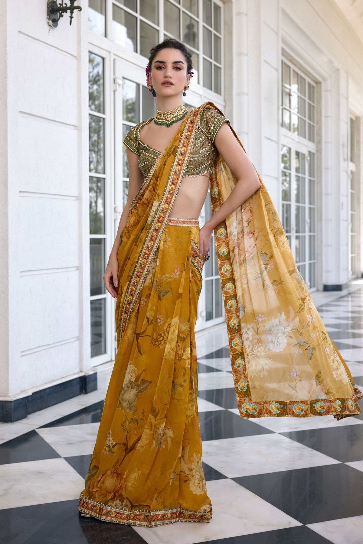 Frida Embroidered Drapes Saree Set