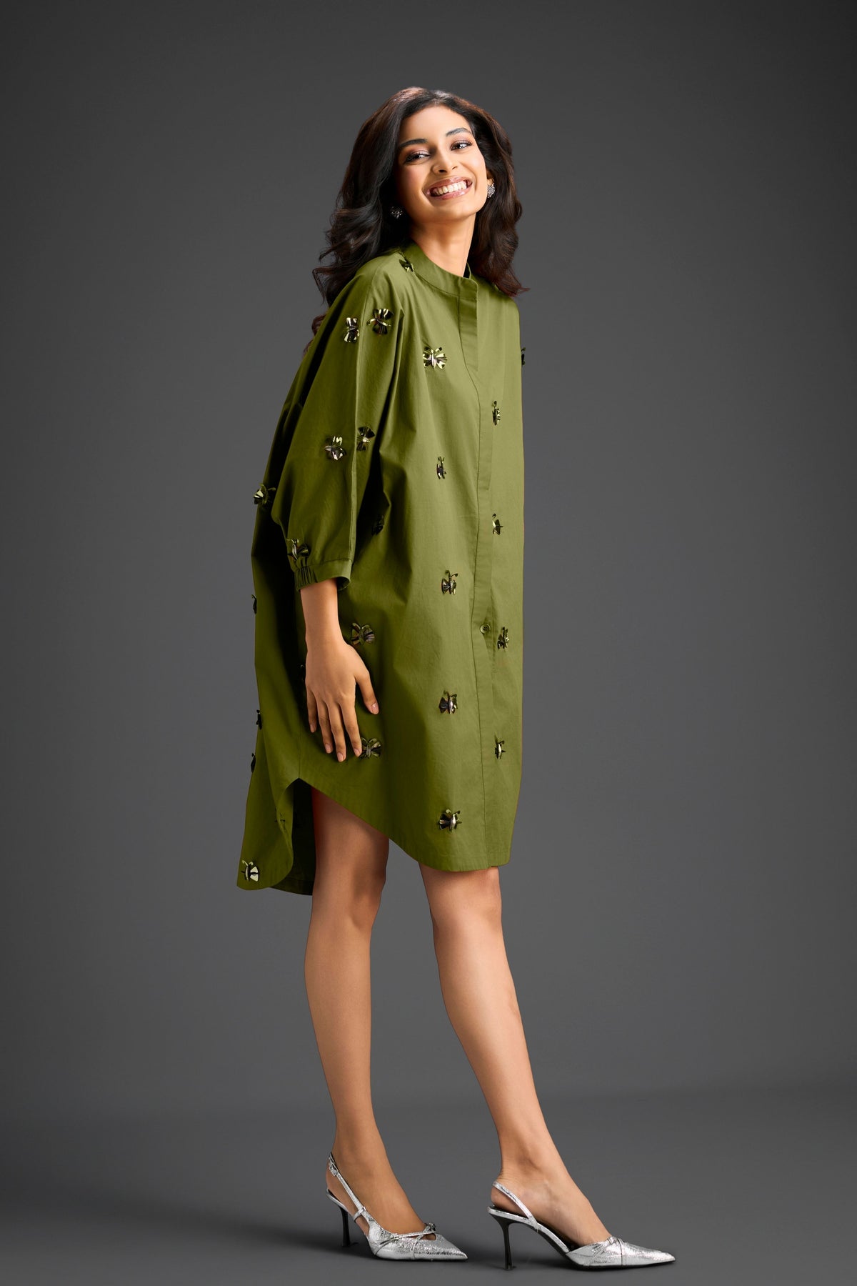 Green Oversized Cotton Shirt Dress
