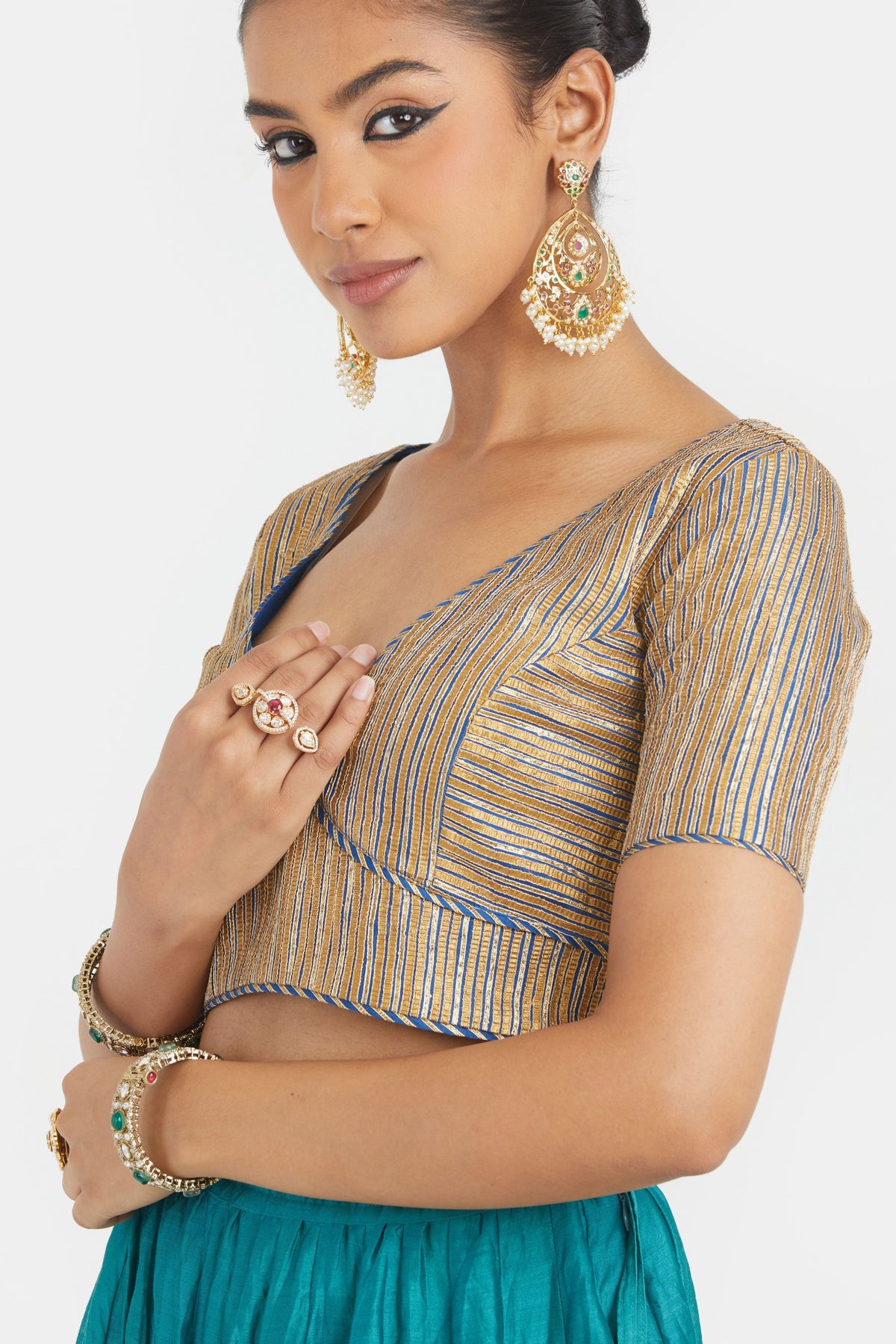 Blue Chanderi Lehenga Set