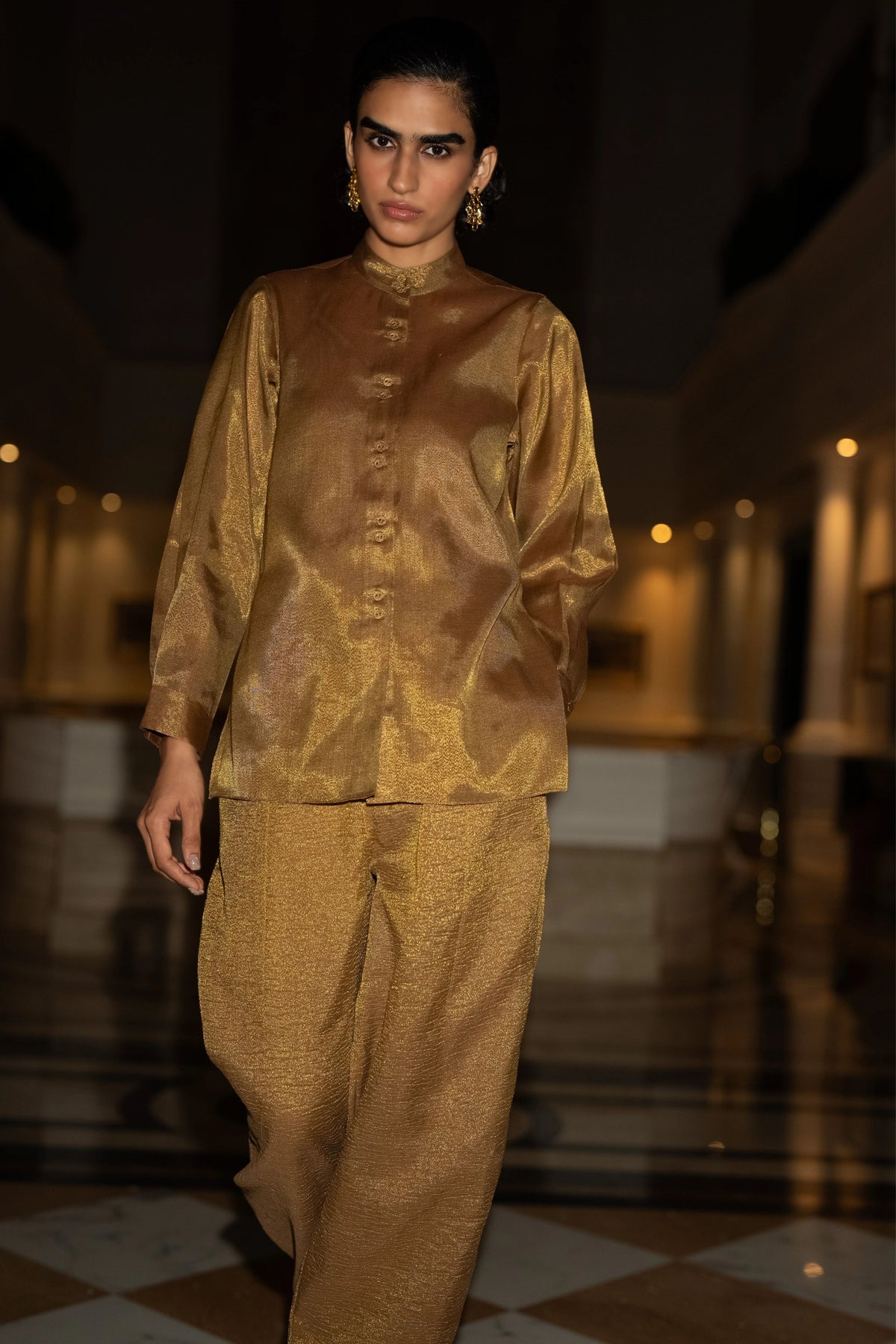 Metallic Shirt & Crinkled Pants