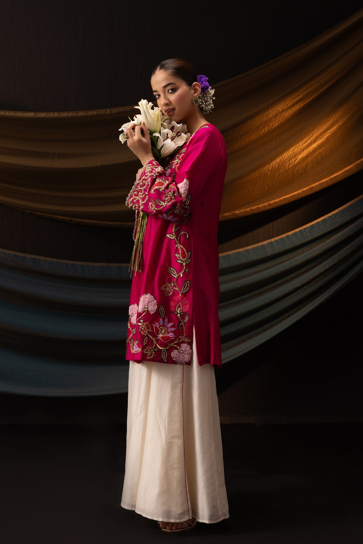 Magenta Short Kurta With Sharara