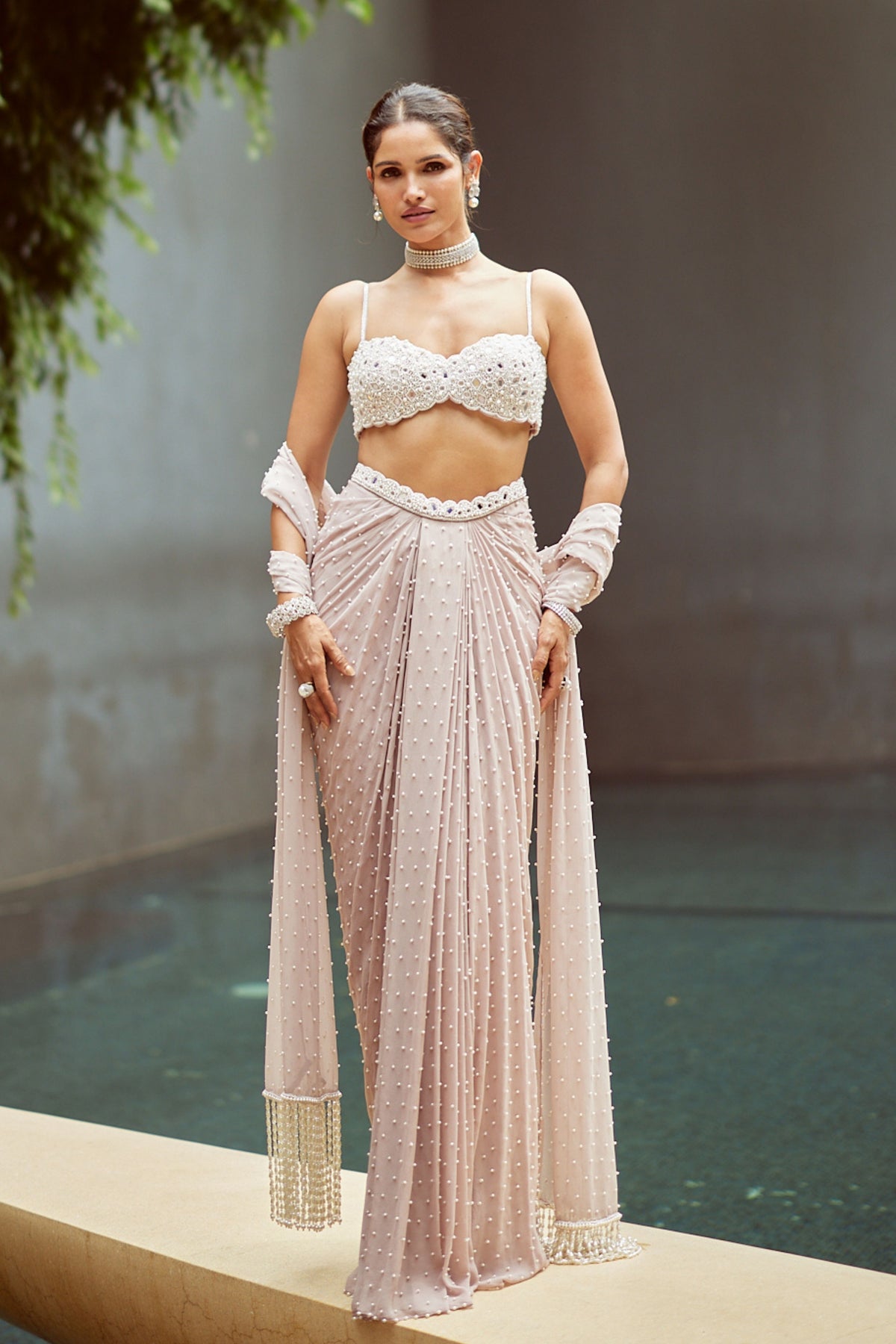 Satin Draped Skirt Set