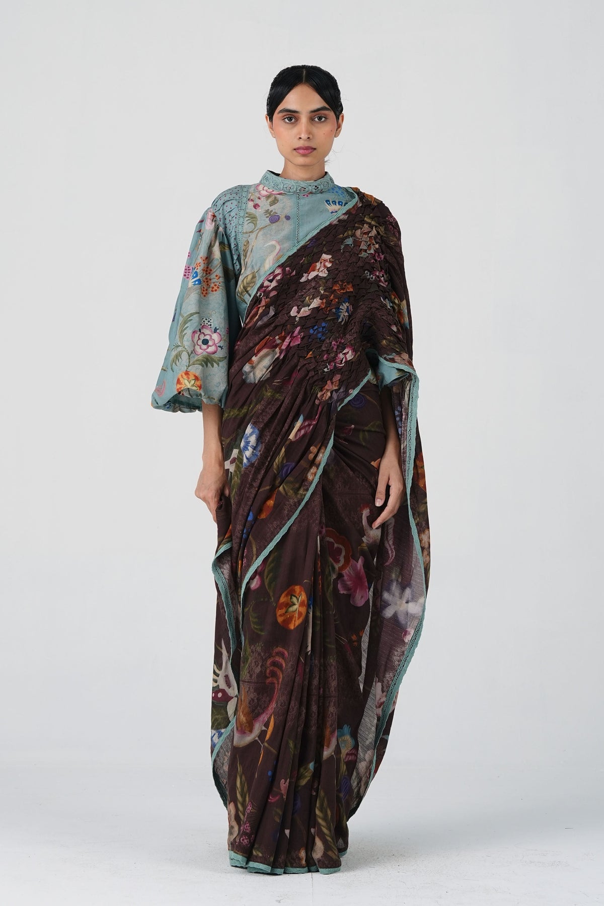 Smocked Floral Saree
