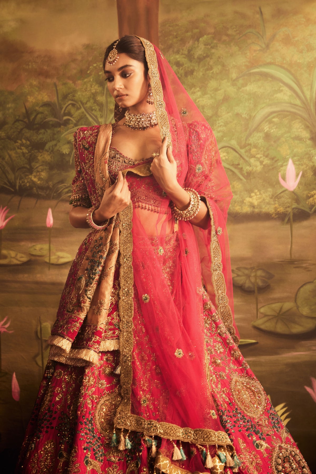 Hot Pink Raw Silk Lehenga