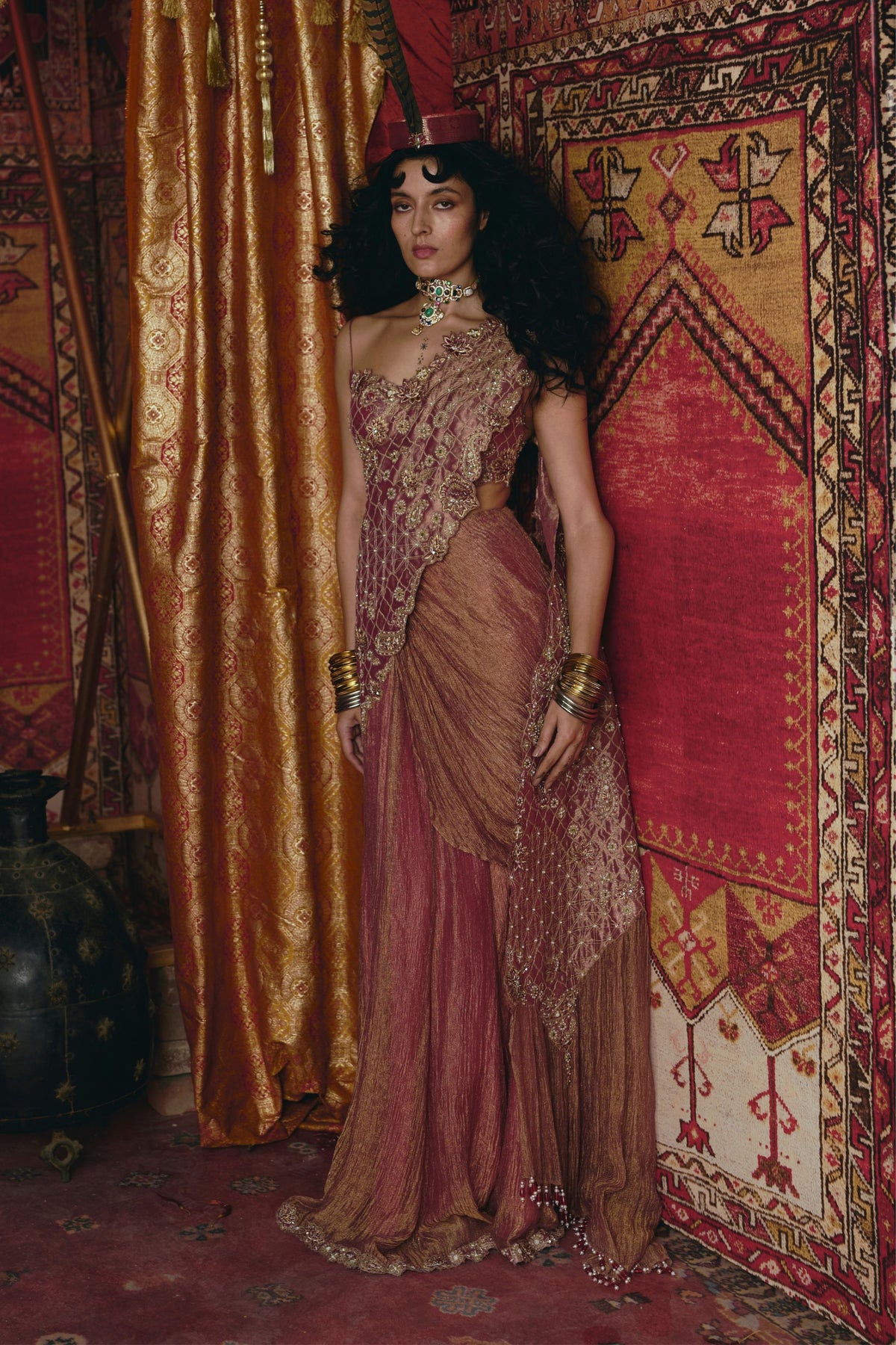 Blush Pink Drape Saree Set