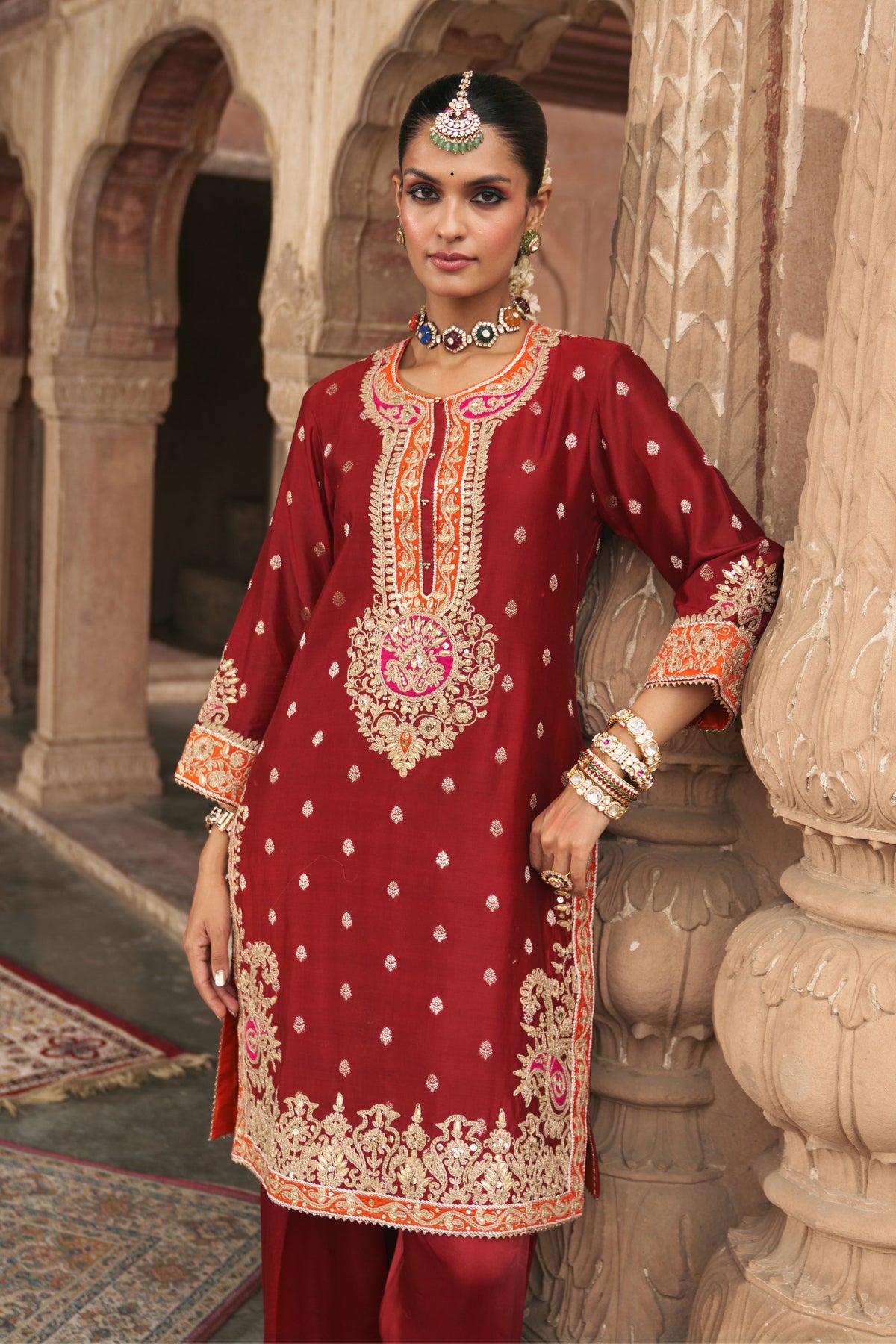Anila Red Kurta With Salwar