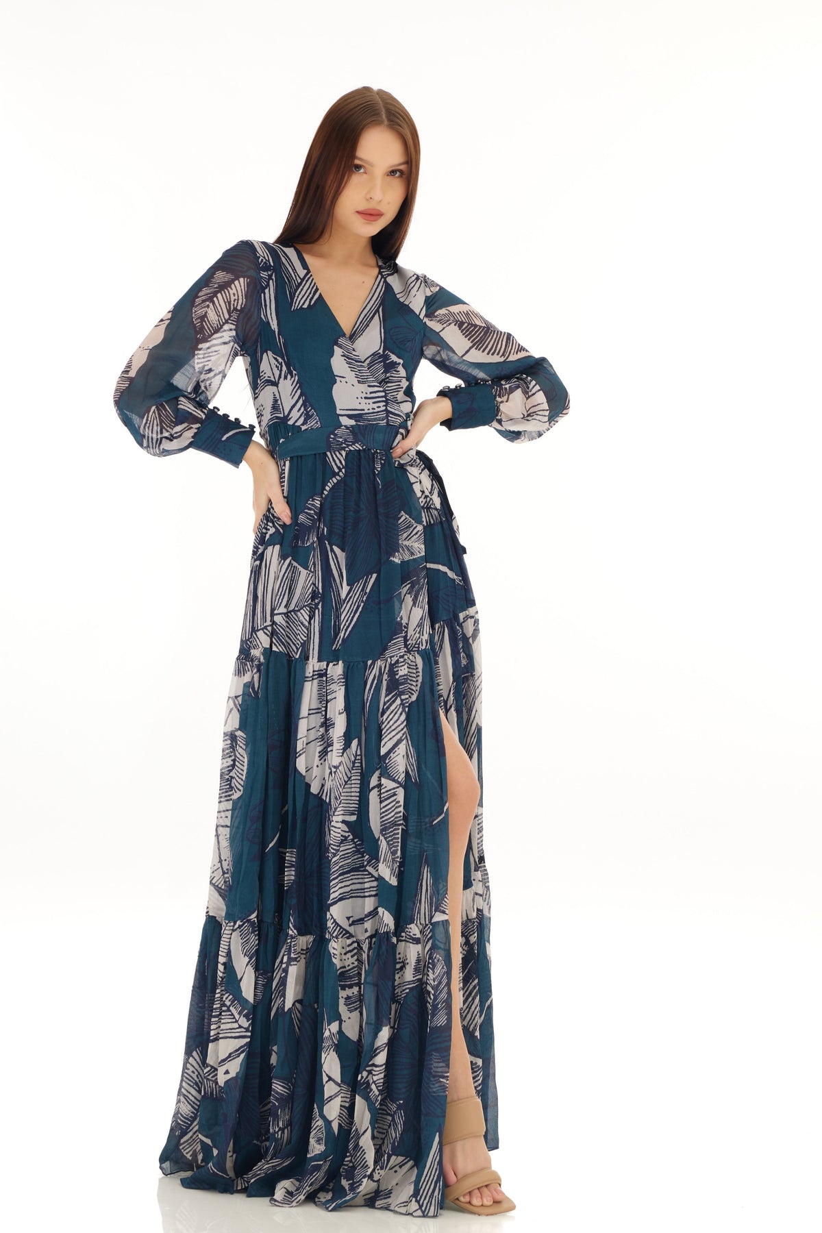 Blue and White Wrap Dress